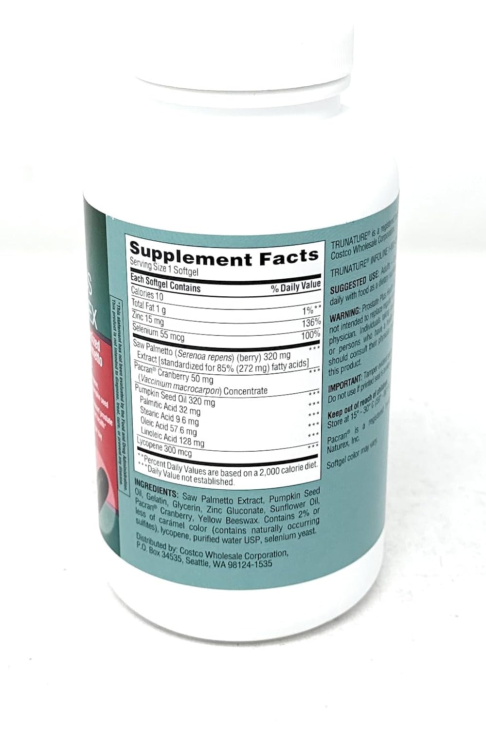 TruNature Prostate Plus Health Complex - 250 Softgels (1 Bottle)