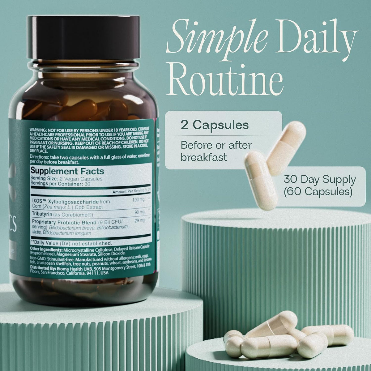 BIOMA Probiotics Dietary Supplement – 60 Vegan Capsules, 30-Day Supply