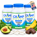 Three Cramp Defense Original dietary supplement bottles, each labelled 180 capsules
