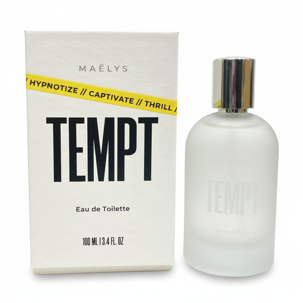 MAELYS TEMPT Eau de Toilette bottle and box on a clean white background
