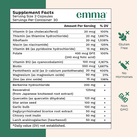 Emma Gut Health Dietary supplement for daily Digestive Wellness 60 capsules
